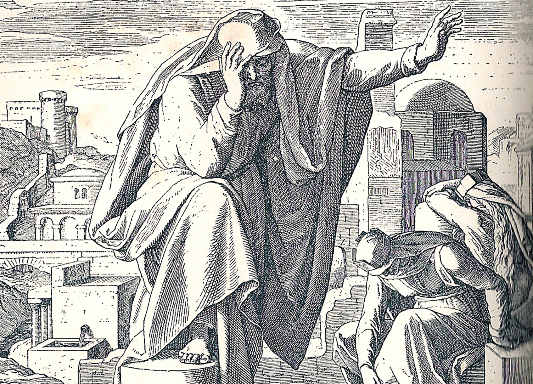 Der Prophet Jeremia weint über Jerusalem.